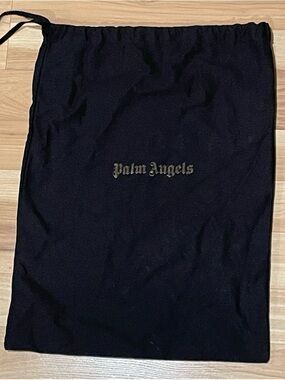 Palm Angels Black Drawstring Logo Dust Bag with Gold Script.